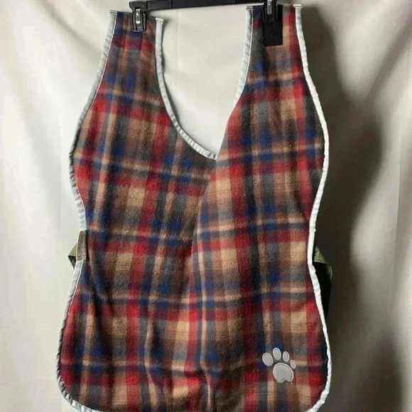 LARGE DOG  REFLECTIVE RAIN JACKET  PLAID FLANNEL LINING 2 HOOK AND LOOP CLOSE - Picture 6 of 10